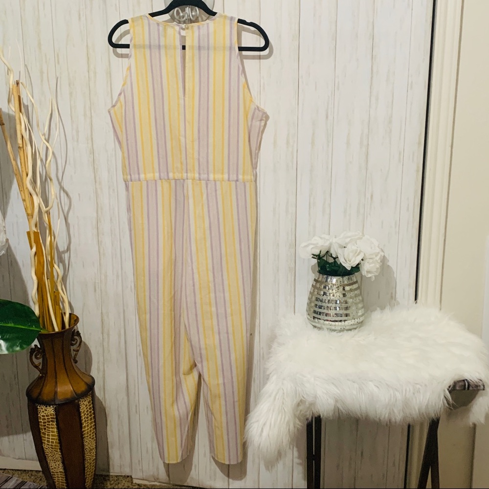 DREW by Anthropologie Linen Striped Jumpsuit Large - Picture 6 of 6